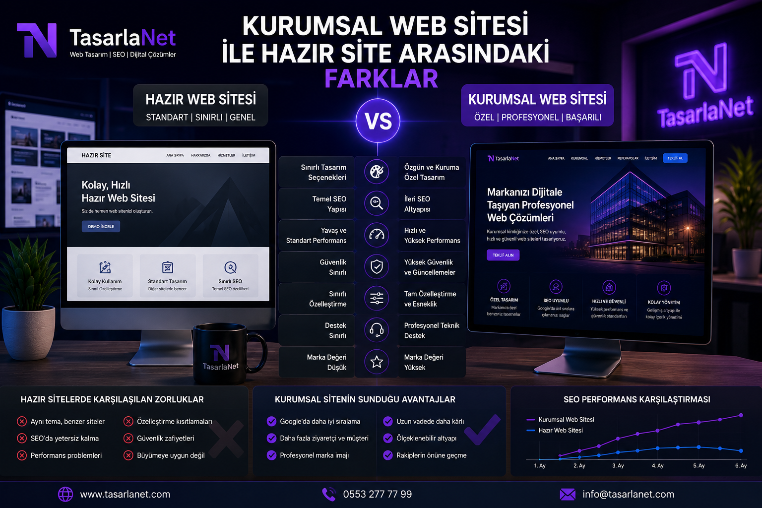 Kurumsal web sitesi ile hazır site arasındaki farkları keşfedin. İşletmenize özel çözümlerle daha güçlü bir marka imajı ve daha yüksek performans elde edin.