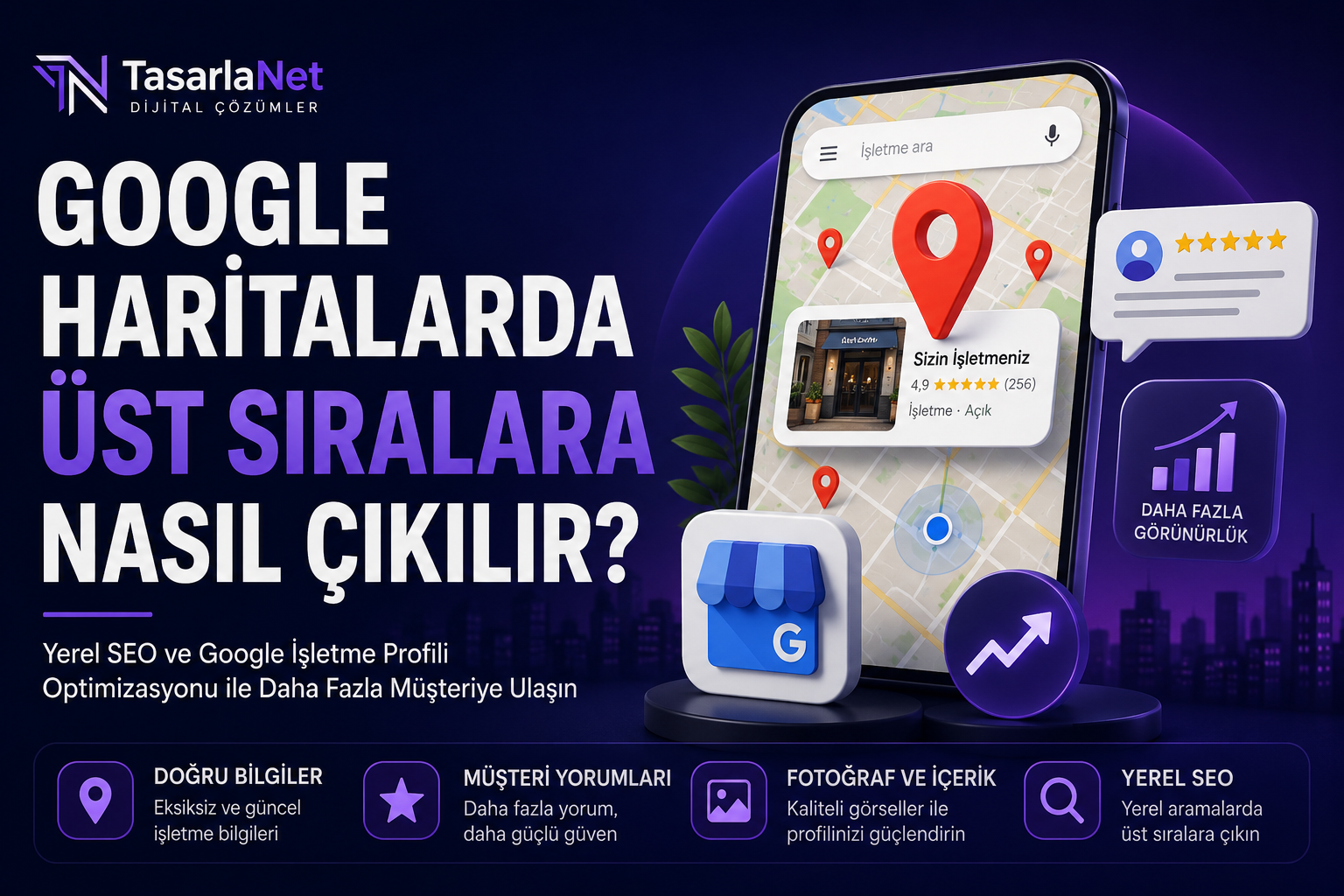 Google Haritalarda üst sıralara çıkarak daha fazla müşteriye ulaşın, işletmenizin görünürlüğünü artırın ve rakiplerinizin önüne geçin.