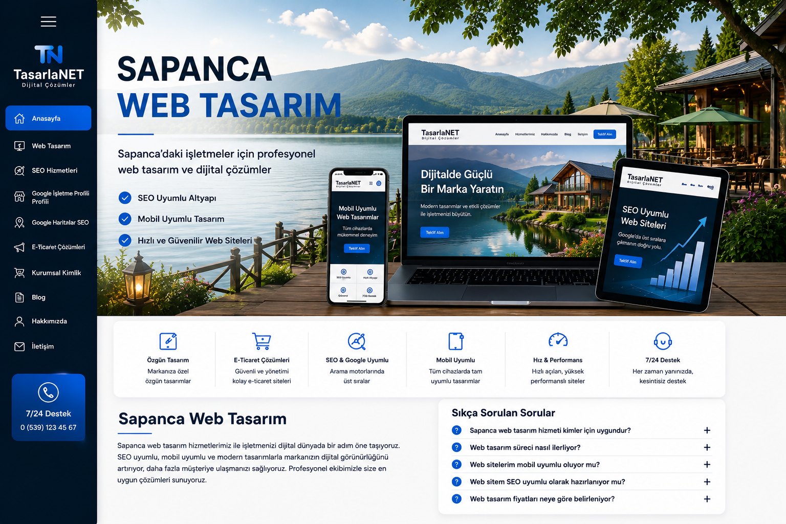 Sapanca'daki işletmeler için SEO uyumlu, mobil uyumlu ve profesyonel web tasarım çözümleri ile dijital dünyada öne çıkın. Otel, bungalov, restoran, kafe ve turizm işletmeleri için modern web siteleriyle daha fazla müşteriye ulaşın.